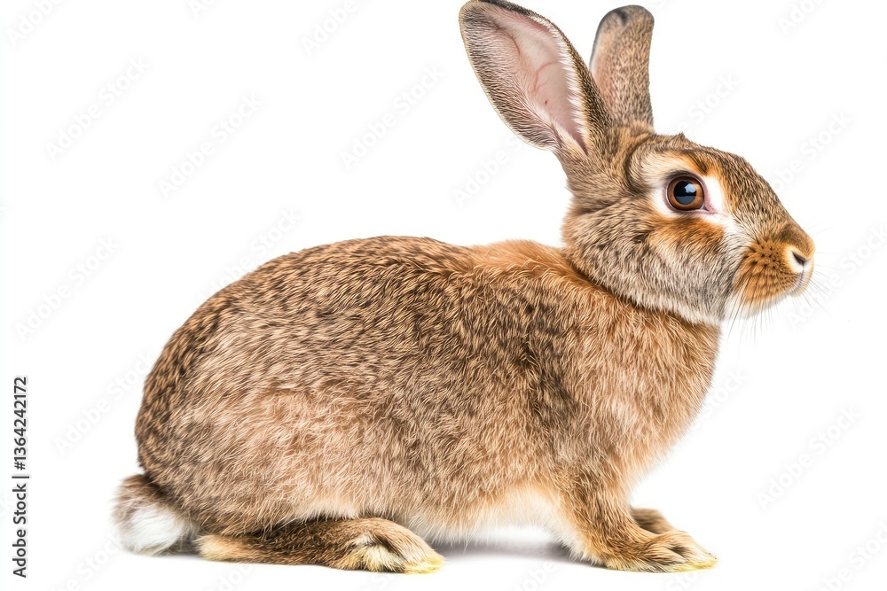 Flemish giant rabbit in side profile, large body, thick brown fur, isolated. Flemish giant rabbit in side profile, large body, thick brown fur, isolated.