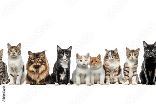 Vibrant Color Picture of Banner with Cats and Dogs in a Row Isolated on Transparent Background