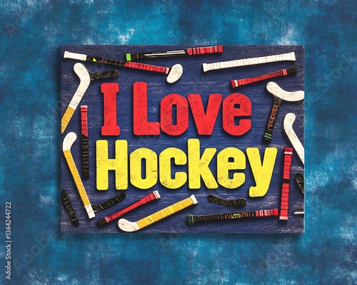 Hockey Sign on Blue Wall