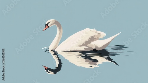 Fototapeta Naklejka Na Ścianę i Meble -  Elegant White Swan on Calm Water with Nature Illustration.