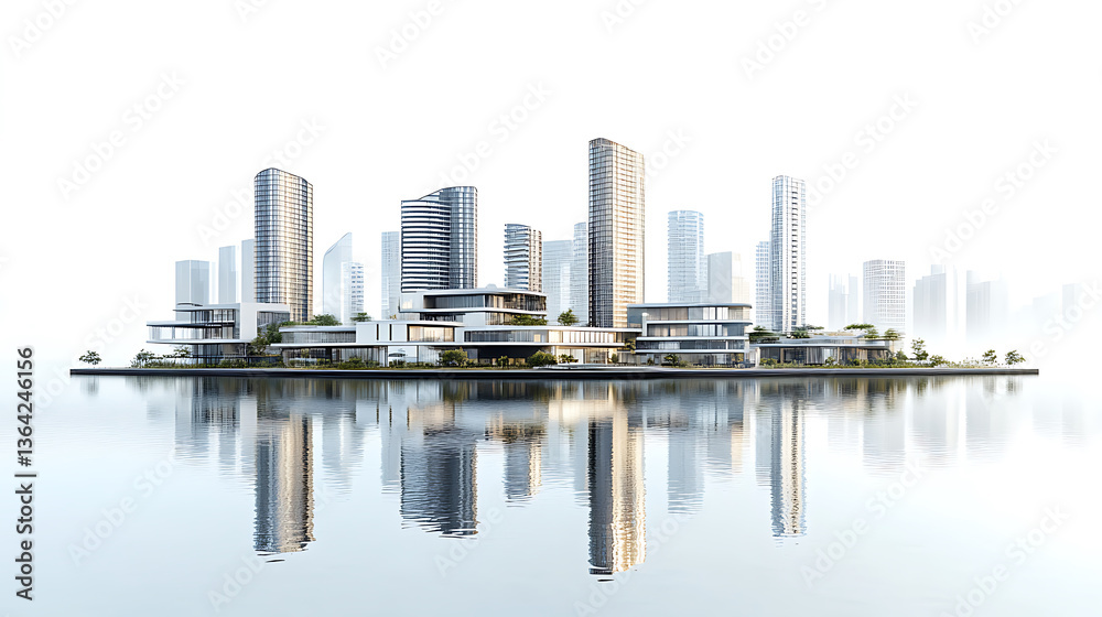 Obraz premium Modern Cityscape with Skyscrapers Reflecting in the Water