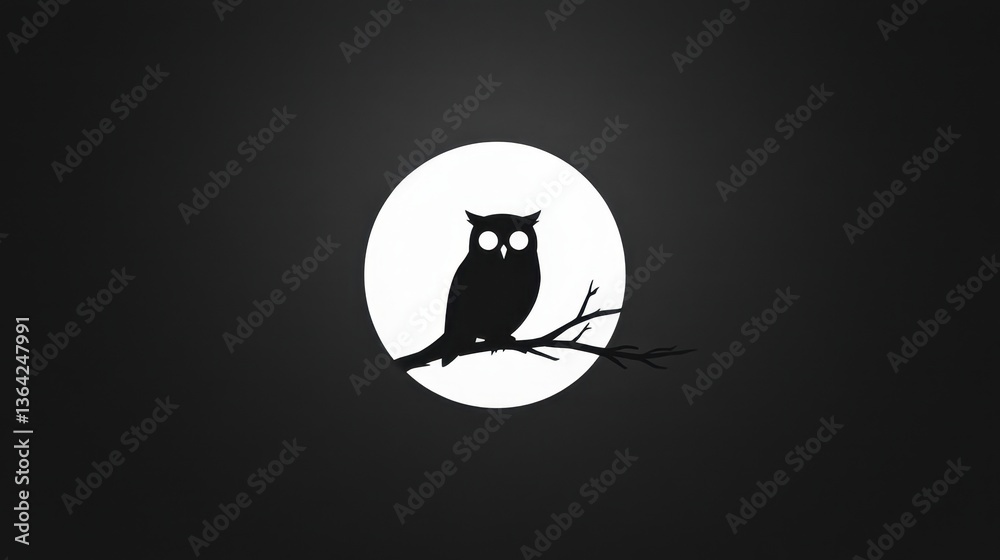 Silhouette Owl Moon Night Bird Branch Minimalist. Silhouette Owl Moon Night Bird Branch Minimalist.