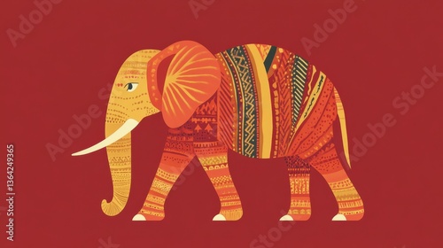 Ornate Indian Elephant with Walking, Pattern, and Art.