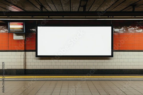 Clear Pixel Visual of a Large White Billboard on the Wall of a Subway Station
