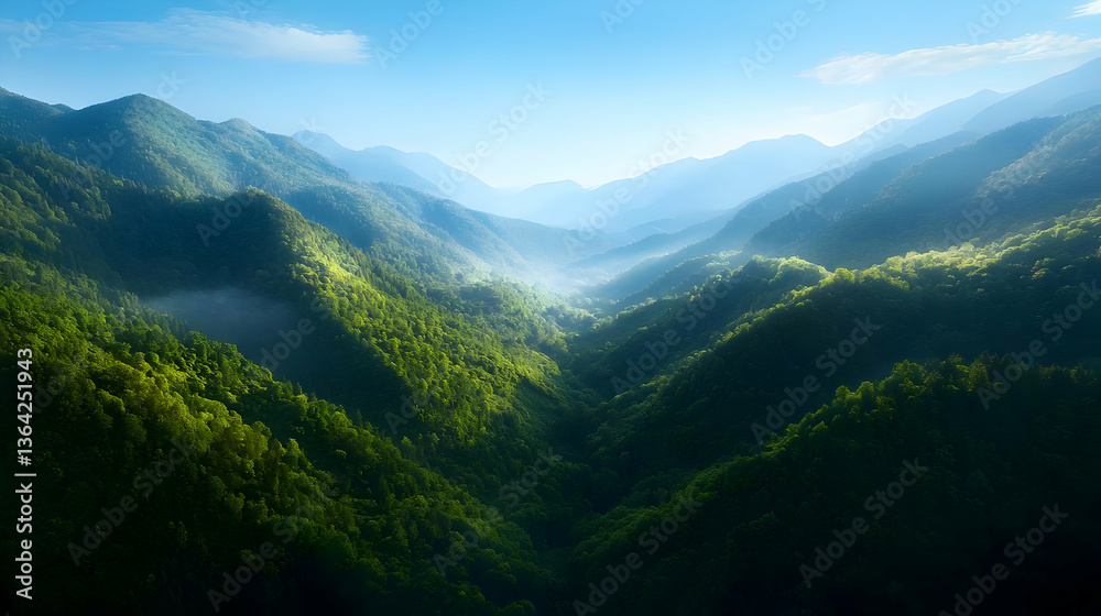 Fototapeta premium Aerial View Of Lush Green Mountain Valley