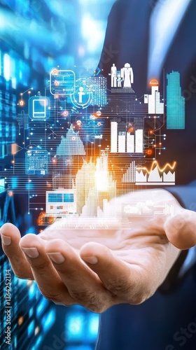 Innovative business solutions modern office digital technology urban environment close-up view business growth concept