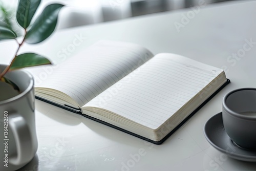 Detailed Picture of Blank White Ruled Notebook on a White Table
