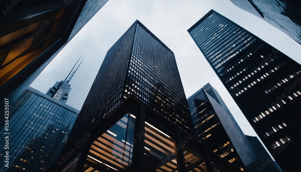 Naklejka premium Gloomy Skyscrapers Reflecting Economic Risk in Financial District