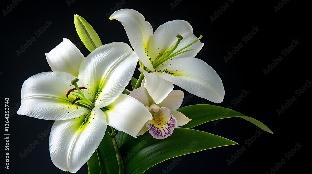 Obraz premium elegant white lily and orchid bouquet