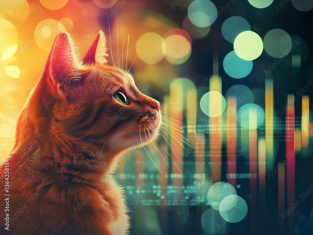 Fototapeta premium Business cat. Office cat. Observing stock charts. Created by AI.