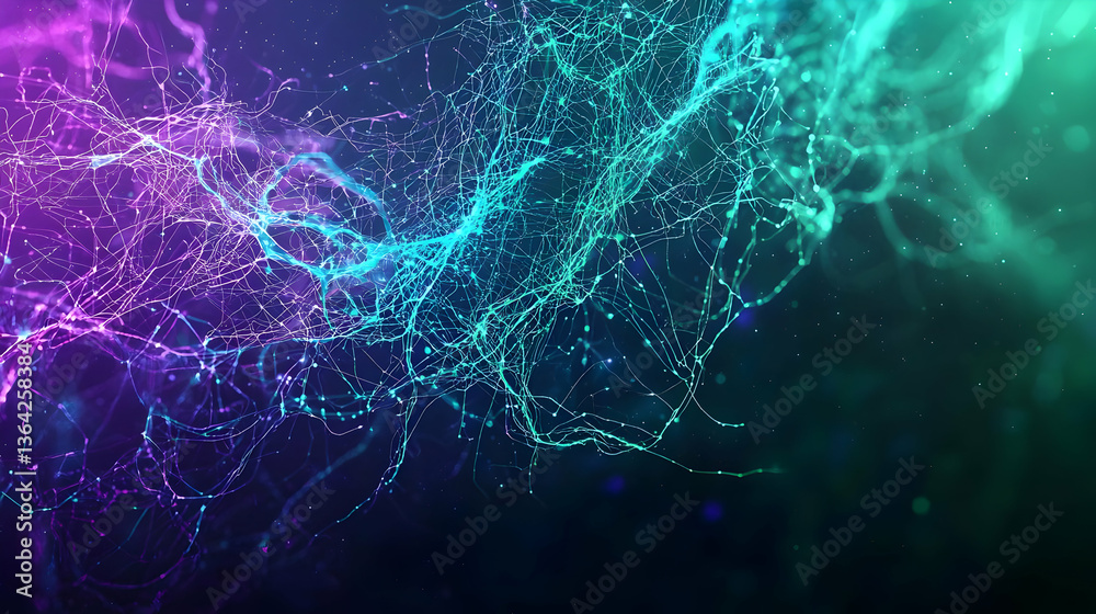 Obraz premium Abstract Digital Particle Formation In Blue Green And Purple Colors With Flowing Energy And Bright Illumination