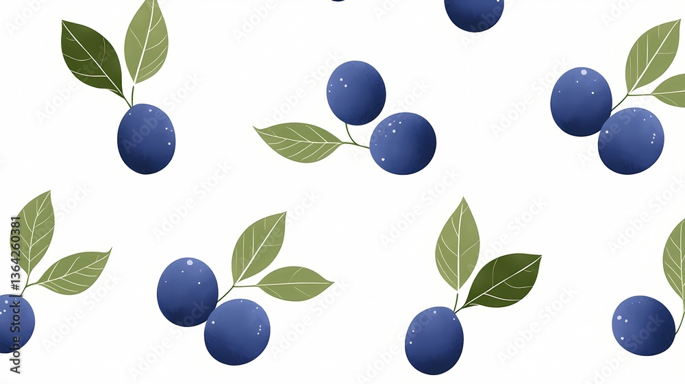Blueberry Seamless Pattern, Cute blueberry illustration pattern Blueberry Seamless Pattern, Cute blueberry illustration pattern