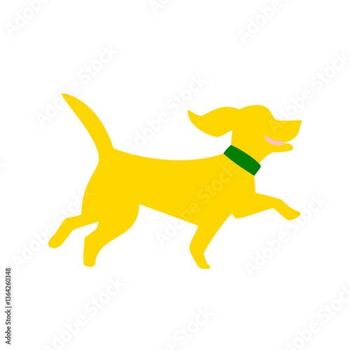 カラフルな犬が無邪気に遊んでいるシーンをシンプルに描いたイラスト