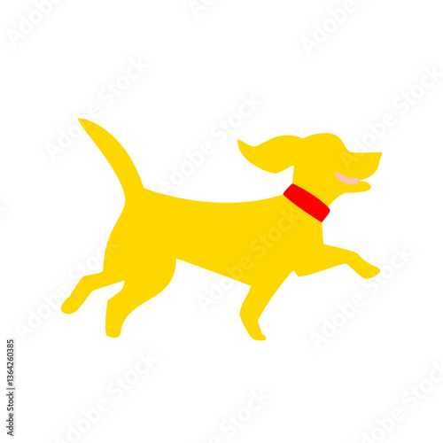 色鮮やかな犬が嬉しそうに走っているシンプルなイラスト