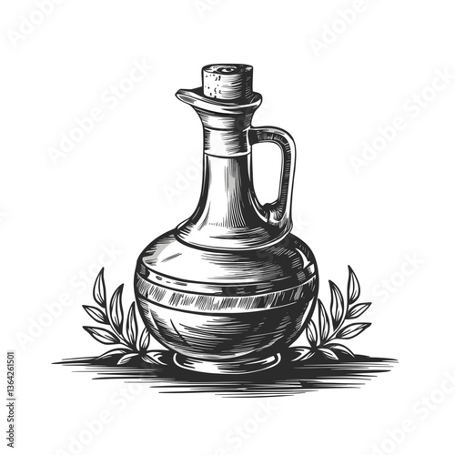 Vinegar bottle vector pencil ink sketch drawing, black and white, monochrome engraving style