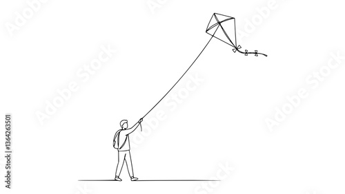 Kite Flying Pose Line Art: Capture Childhood Fun with Minimalist Lines