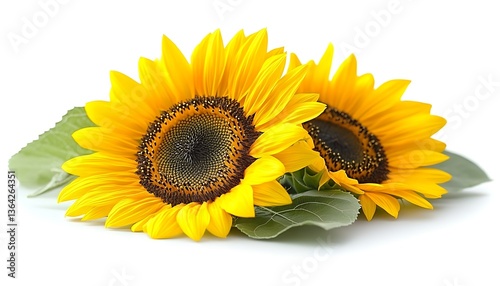 Two Sunflowers, Studio Shot, White Background