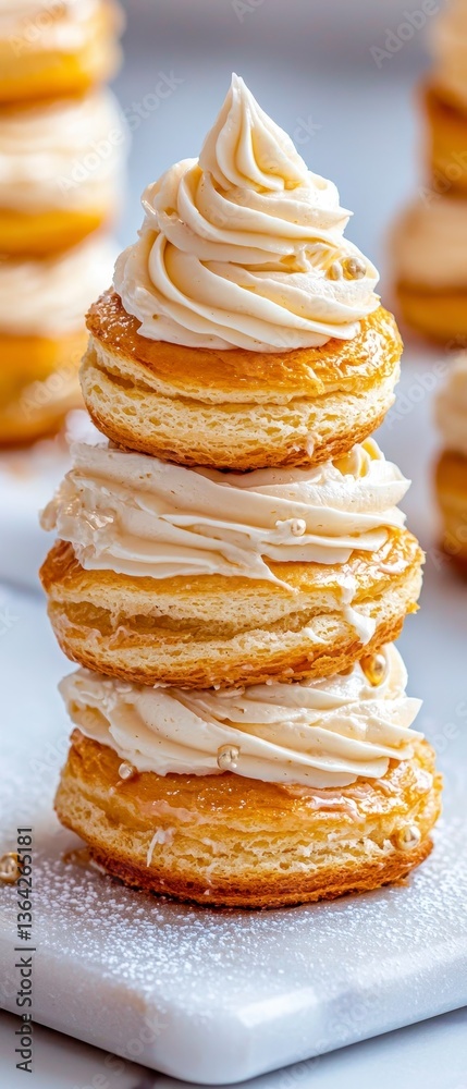 Stack of Puff Pastry Cream Puffs with Vanilla Buttercream Stack of Puff Pastry Cream Puffs with Vanilla Buttercream