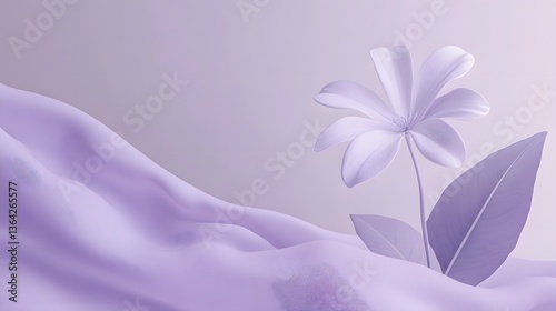 Delicate lavender flower on soft flowing fabric, calming tones highlight serene beauty, perfect for soothing designs.