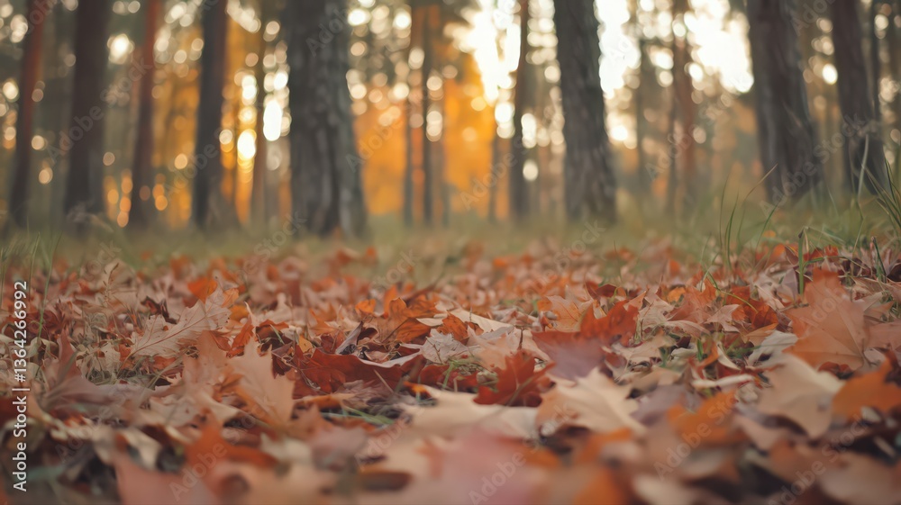 Autumn Leaves on Forest Floor at Sunset Autumn Leaves on Forest Floor at Sunset