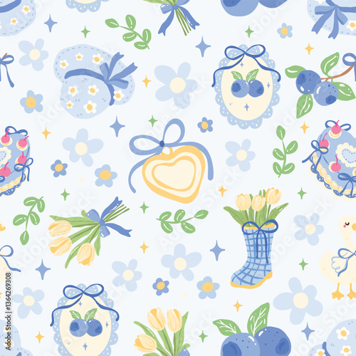 Spring Blueberry Cottagecore Seamless Pattern