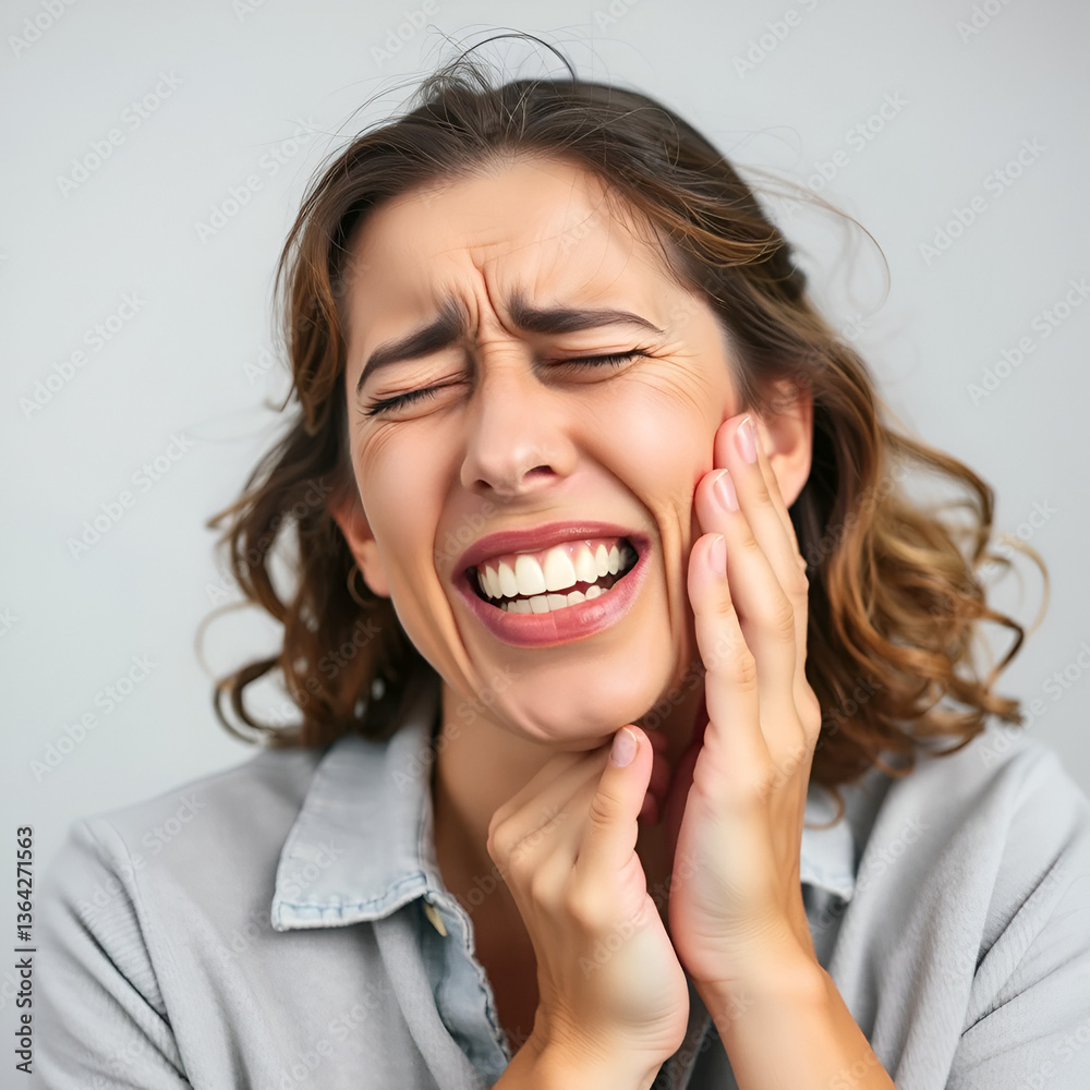 A woman holds her cheek while suffering from a toothache, depicting the discomfort and pain experienced during dental issues, emphasizing the need for oral health care and treatment A woman holds her cheek while suffering from a toothache, depicting the discomfort and pain experienced during dental issues, emphasizing the need for oral health care and treatment