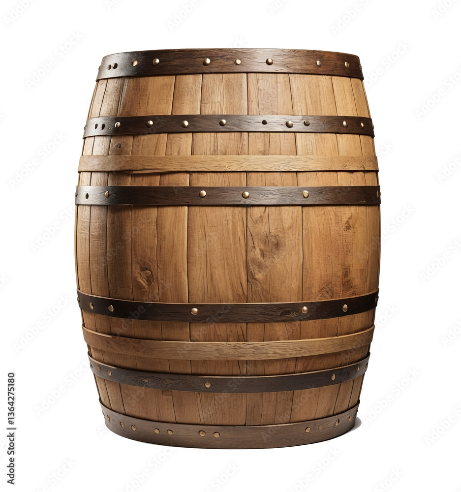 Fototapeta premium Old wooden barrels with deep textures on white background. 