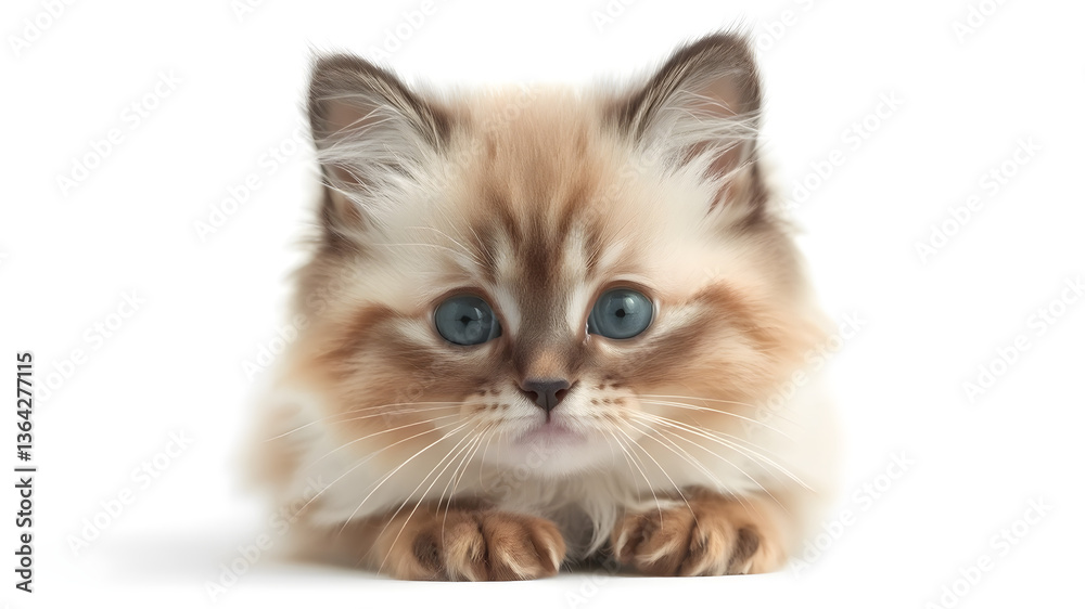 Fototapeta premium Ragdoll cat, small kitten portrait isolated on white background