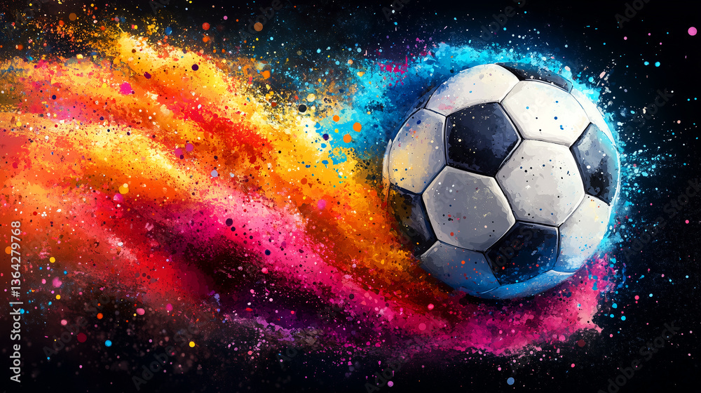 Fototapeta premium Soccer ball in flight painted with paints