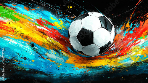 Soccer ball in flight painted with paints