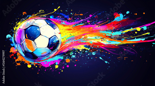 Soccer ball in flight painted with paints