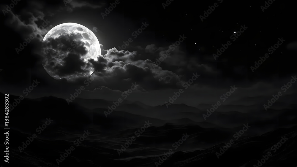 Fototapeta premium Full Moon in Dark Sky