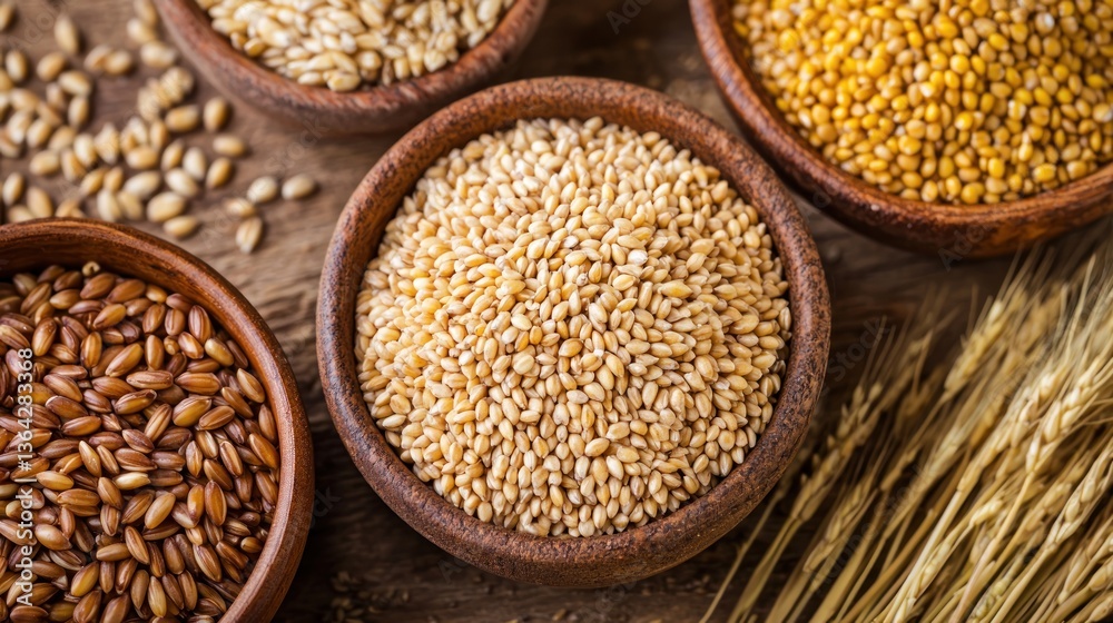 Global food trends whole grains showcase market stall food photography vibrant setting close-up view Global food trends whole grains showcase market stall food photography vibrant setting close-up view