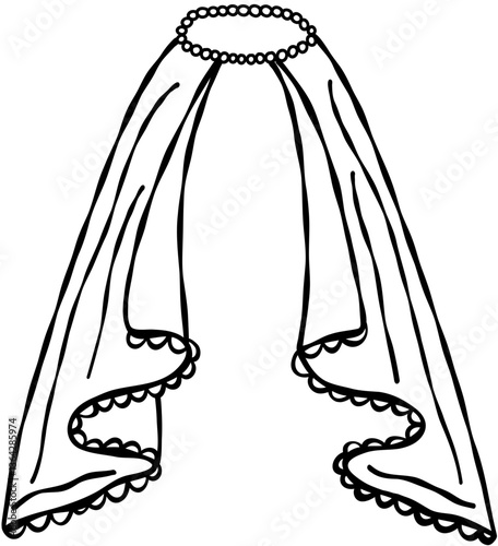 Bridal Wedding Veil Hand Drawn Line Art Vector Illustration
