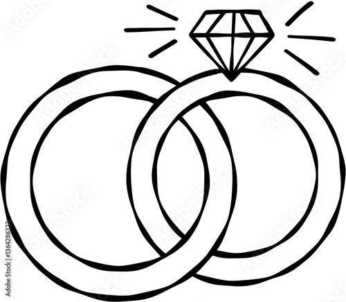 Wedding Rings Hand Drawn Line Art Vector Illustration