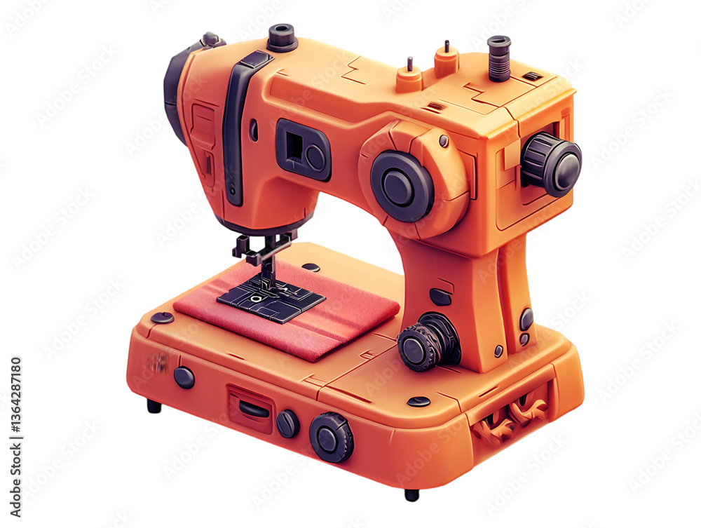 Fototapeta premium Orange sewing machine isolated on Transparent Background for sewing projects