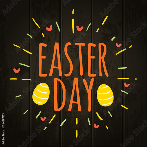 Easter Day Greeting Card with Floral Decorations on White Wooden Background