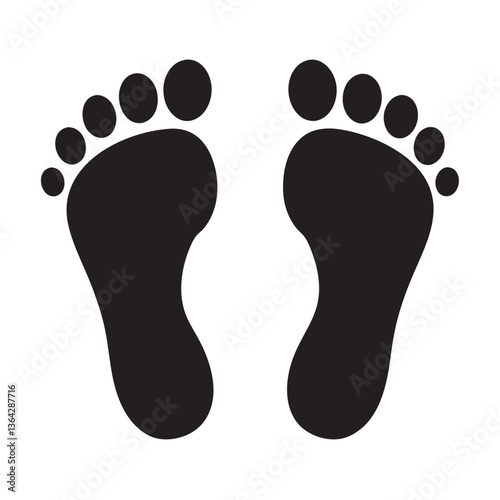 footprint icon black vector silhouette, classic barefoot footprints left and right.
