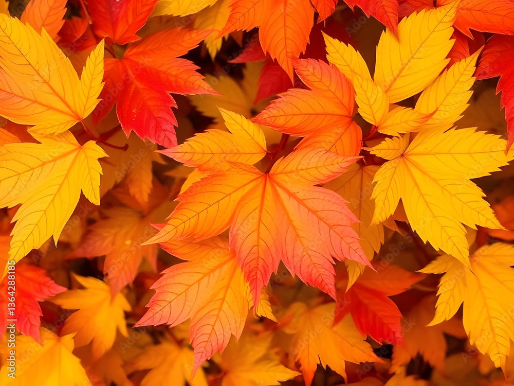 Vibrant Autumn Leaves Close-up of Colorful Maple Foliage in Red, Orange, and Yellow. Fall Season Nature Background. Vibrant Autumn Leaves Close-up of Colorful Maple Foliage in Red, Orange, and Yellow. Fall Season Nature Background.