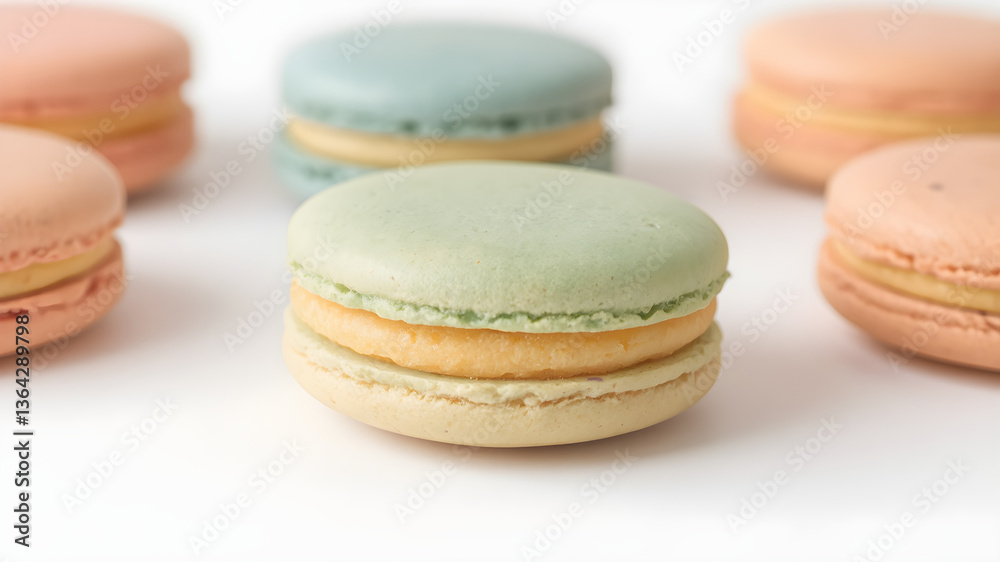 Colourful macaron isolated on white background. French cuisine, macaroon bakery concept Colourful macaron isolated on white background. French cuisine, macaroon bakery concept