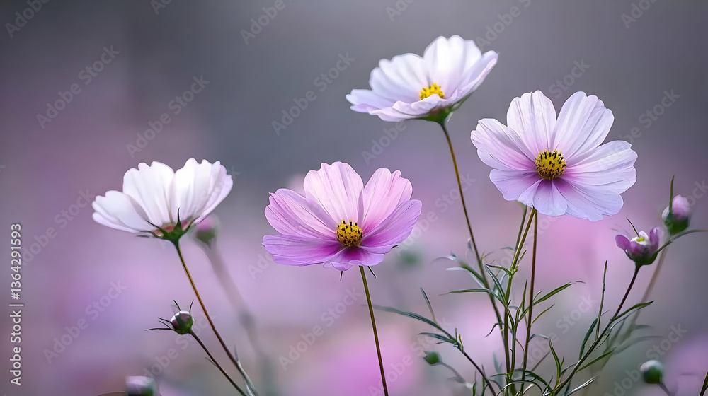 Fototapeta premium Soft Pink And White Cosmos Flowers