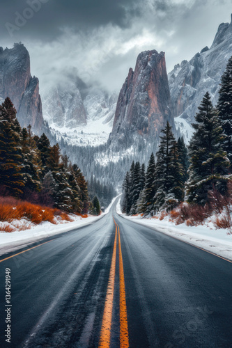 road mountains in the background