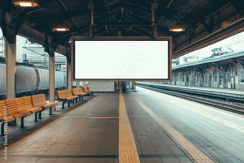 Pixel Perfect Image of Large Billboard at a Train Station Mockup