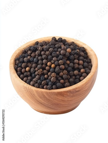 peppercorns in wooden bowl isolated white