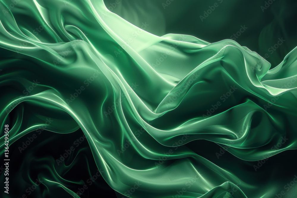 Obraz premium Elegant green satin and silk fabric with smooth flowing texture and luxurious backdrop