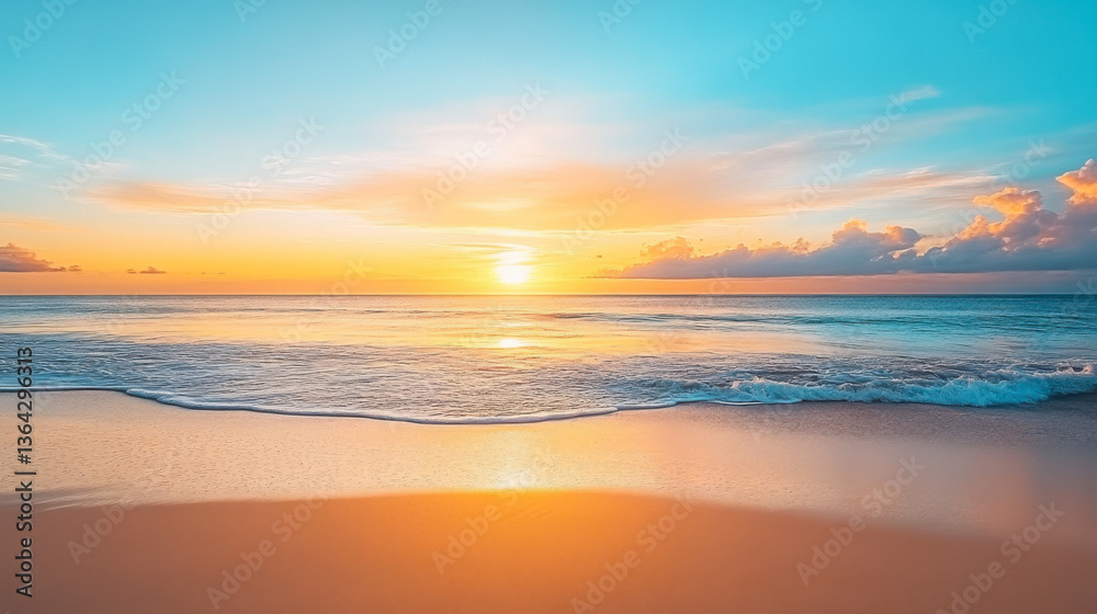 Closeup of sand on beach and blue summer sky. Panoramic beach landscape