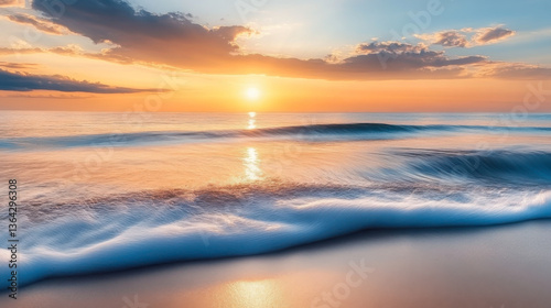 wave and sunset on a background a sea