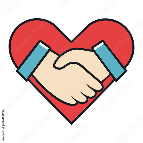 A creative logo featuring two hands in a handshake forming a heart shape, symbolizing love, unity, trust, partnership, and mutual respect in a meaningful connection.