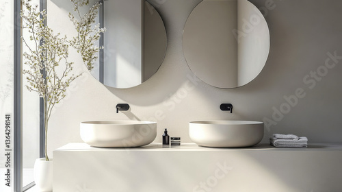 Obraz na płótnie White minimalist bathroom with two sinks w salonie
