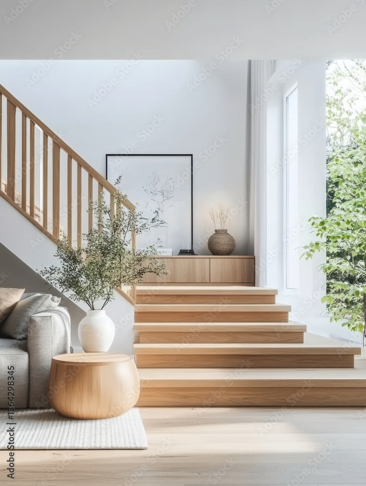 home interior design modern, living room with staircase